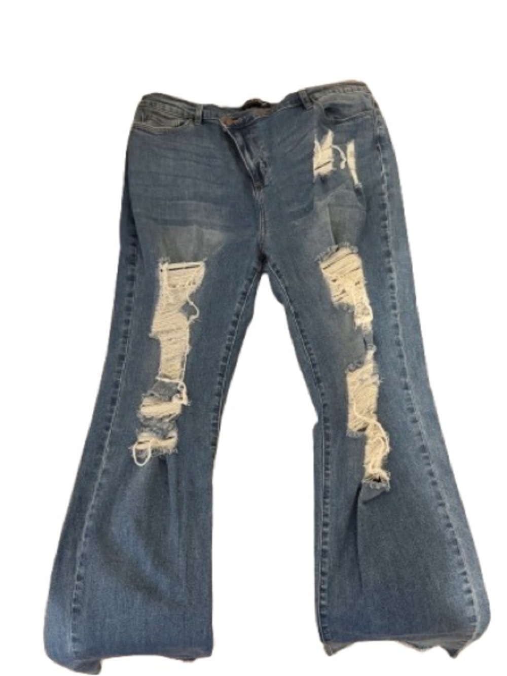 Fashion Nova Distressed Flare Jeans - Blue-14 Plus